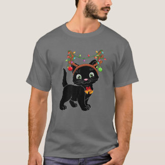 Christmas Black Cat Reindeer Antlers Catmas Women T-Shirt