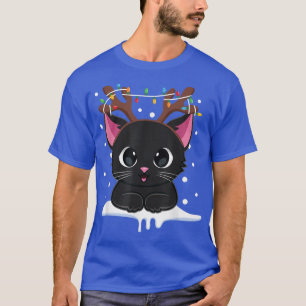 Christmas Black Cat Reindeer Antlers Catmas Women  T-Shirt