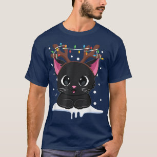Christmas Black Cat Reindeer Antlers Catmas Women  T-Shirt