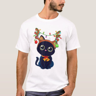 Christmas Black Cat Reindeer Antlers Catmas Women T-Shirt