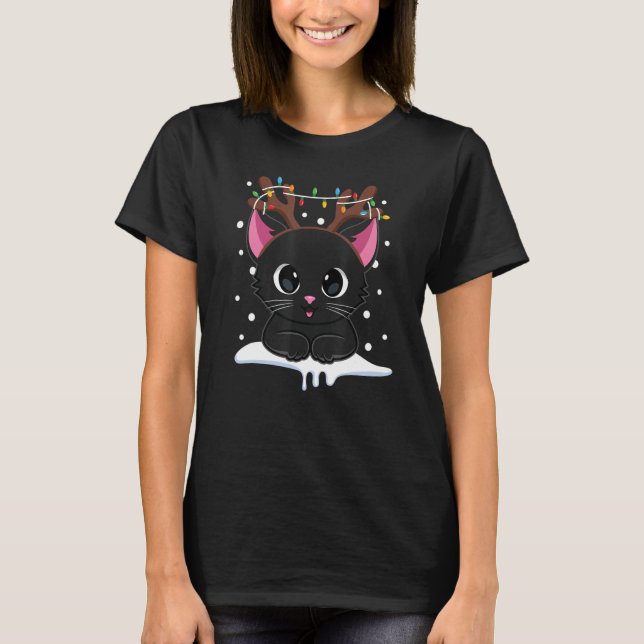 Christmas Black Cat Reindeer Antlers Catmas Women  T-Shirt (Front)