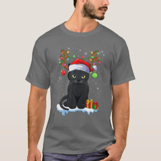 Christmas Black Cat Reindeer Antlers Funny Xmas Ca T-Shirt
