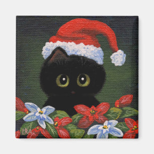 Christmas Black Cat Santa Claus Funny Creationarts Magnet