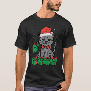 Christmas Black Cat Santa Cute Meowy Xmas Men Wome T-Shirt