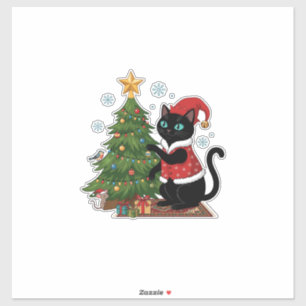 Christmas Black Cat Santa Hat Tree Mouse