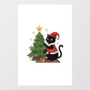 Christmas Black Cat Santa Hat Tree Mouse