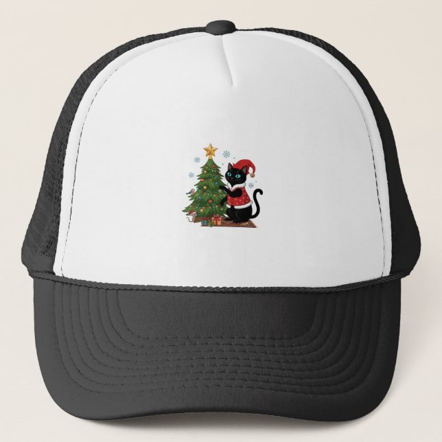 Christmas Black Cat Santa Hat Tree Mouse (Front)