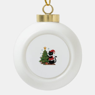 Christmas Black Cat Santa Hat Tree Mouse Ceramic Ball Christmas Ornament