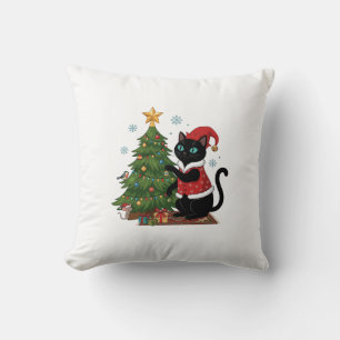 Christmas Black Cat Santa Hat Tree Mouse Cushion