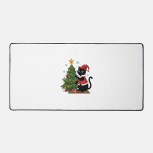 Christmas Black Cat Santa Hat Tree Mouse Desk Mat