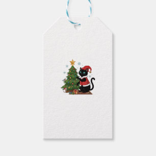 Christmas Black Cat Santa Hat Tree Mouse Gift Tags