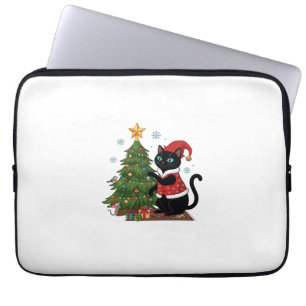 Christmas Black Cat Santa Hat Tree Mouse Laptop Sleeve