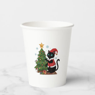 Christmas Black Cat Santa Hat Tree Mouse Paper Cups