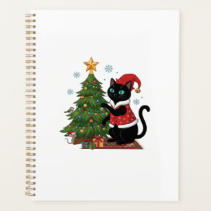 Christmas Black Cat Santa Hat Tree Mouse Planner