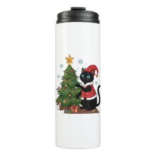 Christmas Black Cat Santa Hat Tree Mouse Thermal Tumbler