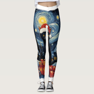 Christmas Black Cat Starry Night Van Gogh Retro Ca Leggings