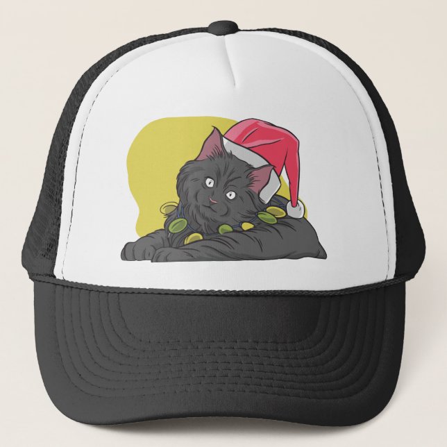 Christmas Black Cat Trucker Hat (Front)