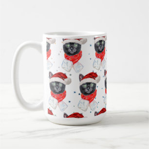 Christmas Black Cat with Red Scarf Coffee Mug