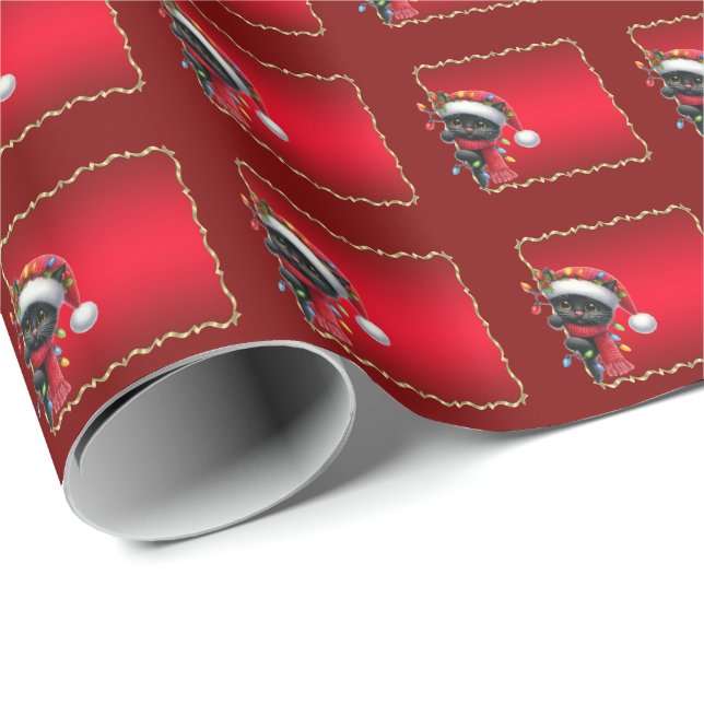 Christmas Black Cat Wrapping Paper (Roll Corner)