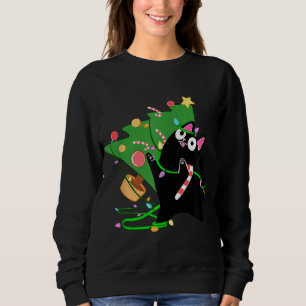 Christmas Black Cat Zoomies knock over xmas tree k Sweatshirt