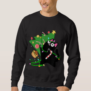 Christmas Black Cat Zoomies knock over xmas tree k Sweatshirt