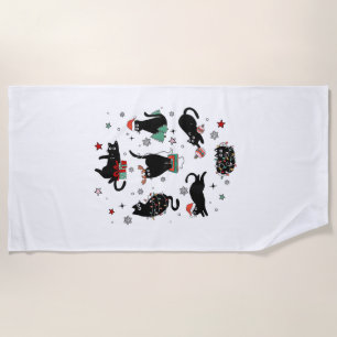 Christmas Black Cats Beach Towel