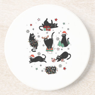Christmas Black Cats Coaster