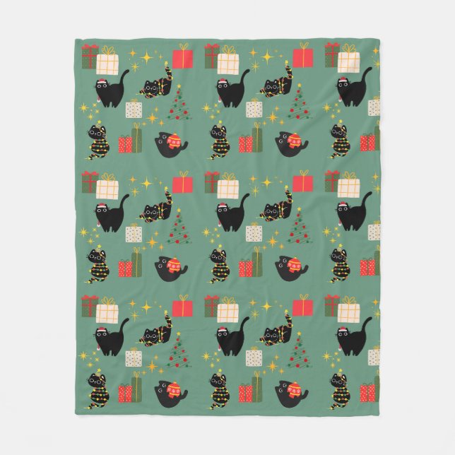  Christmas Black Cats Fleece Blanket (Front)