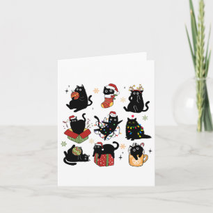 Christmas Black Cats Lover Santa Cat Light Reindee Card