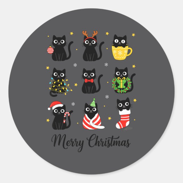 Christmas Black Cats Merry Christmas Cute Holiday  Classic Round Sticker (Front)