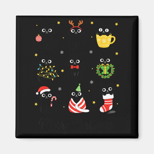 Christmas Black Cats Merry Christmas Cute Holiday  Magnet (Front)