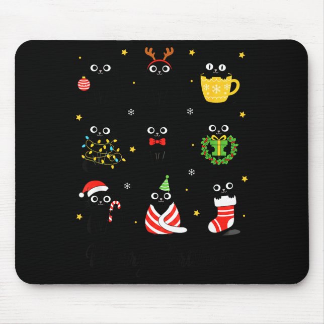 Christmas Black Cats Merry Christmas Cute Holiday  Mouse Pad (Front)