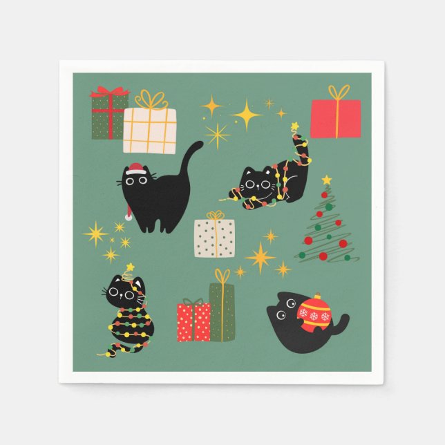 Christmas Black Cats Napkin (Front)