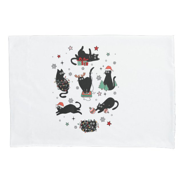 Christmas Black Cats Pillowcase (Front)