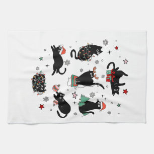 Christmas Black Cats Tea Towel