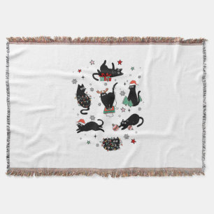 Christmas Black Cats Throw Blanket