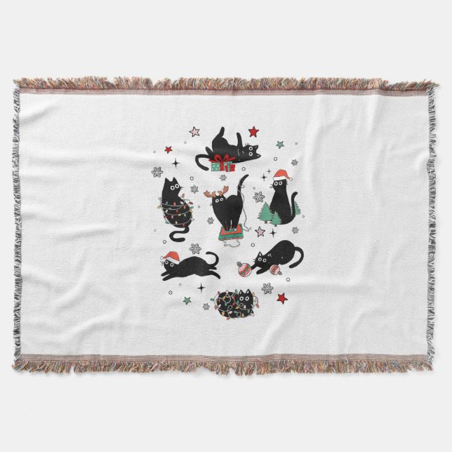 Christmas Black Cats Throw Blanket (Front)