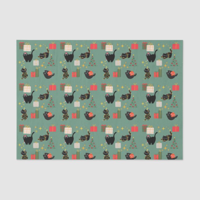 Christmas Black Cats Tissue Paper (Front)