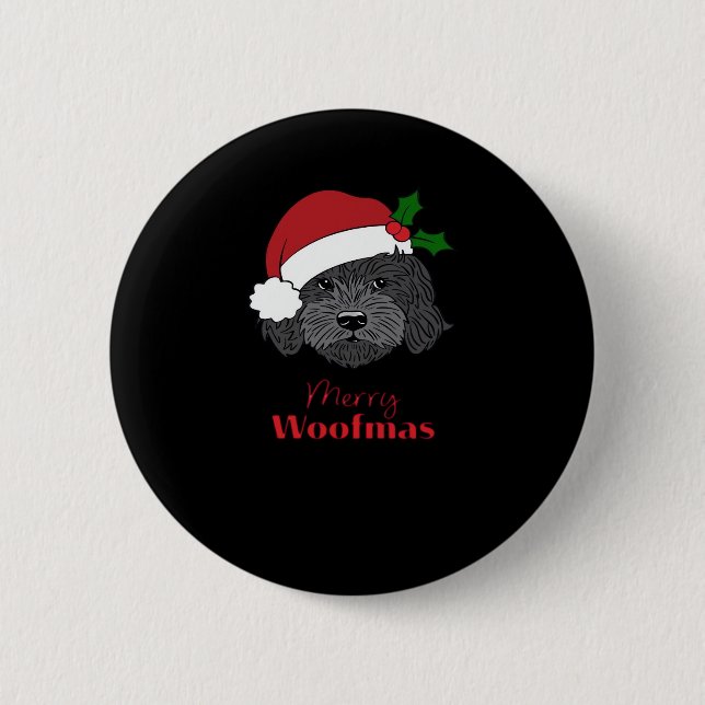 Christmas Black Cockapoo, Cavapoo, Cavoodle, Merry 6 Cm Round Badge (Front)