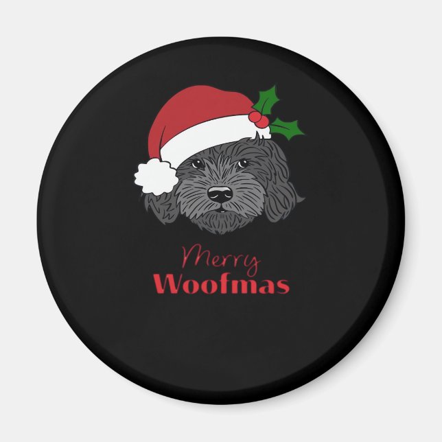 Christmas Black Cockapoo, Cavapoo, Cavoodle, Merry Magnet (Front)
