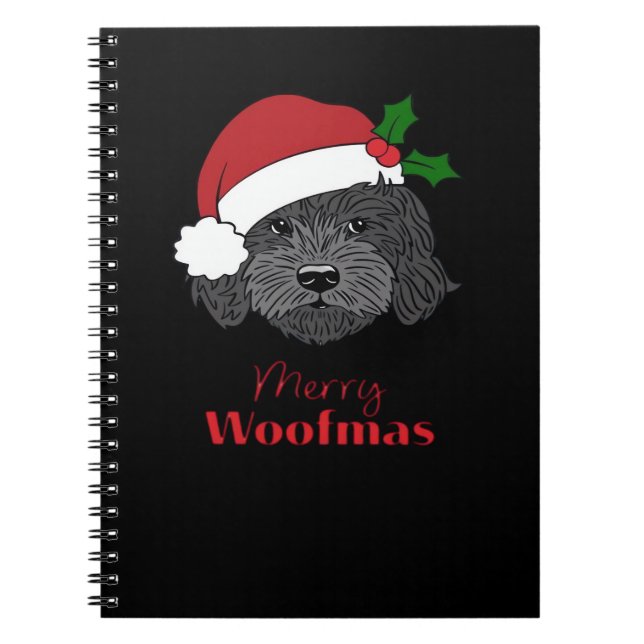 Christmas Black Cockapoo, Cavapoo, Cavoodle, Merry Notebook (Front)