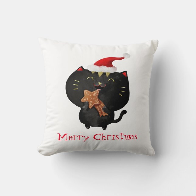 Christmas Black Cute Cat Cushion (Front)