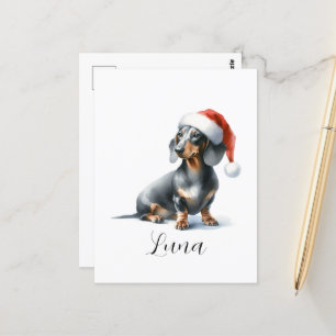 Christmas Black Dachshund Dog Hat Postcard