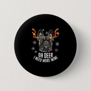 Christmas Black French Bulldog Deer Antlers Wine L 6 Cm Round Badge