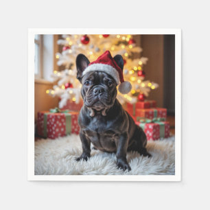 Christmas Black French Bulldog Napkin