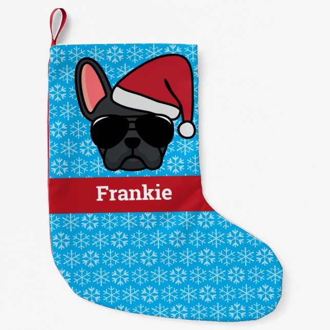 Christmas Black French Bulldog Small Christmas Stocking (Front)