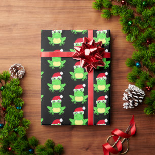 Christmas Black Frog Santa Hat Pattern Novelty  Wrapping Paper
