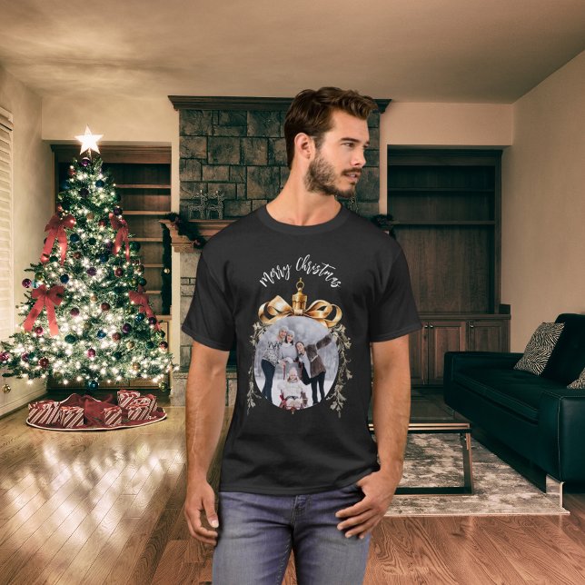 Christmas black gold bauble family photo T-Shirt (Creator Uploaded)