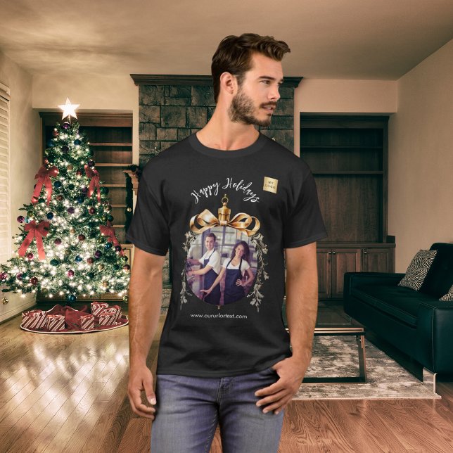Christmas black gold bauble team photo logo T-Shirt (Creator Uploaded)
