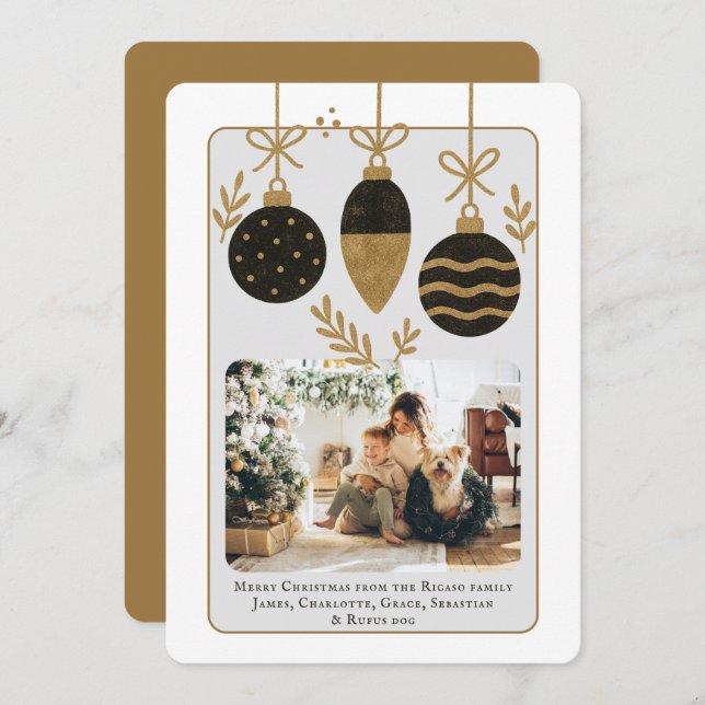 Christmas Black Gold Baubles Photo Template (Front/Back)